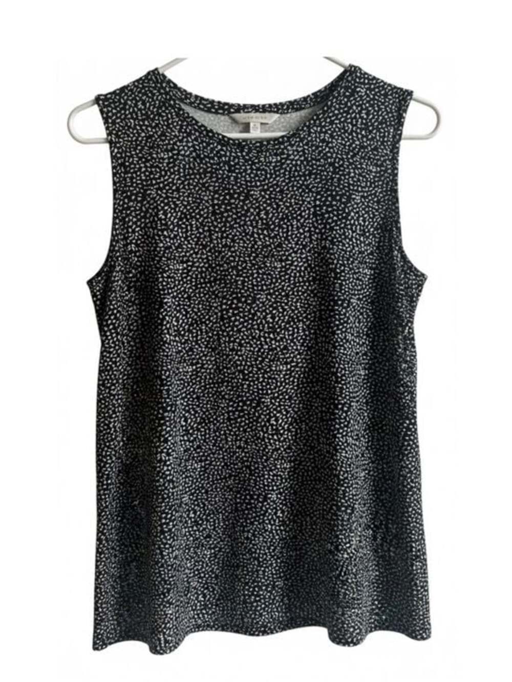 Nine West Soft Spun Tank Top Black White Print Sleeveless Stretch Size L